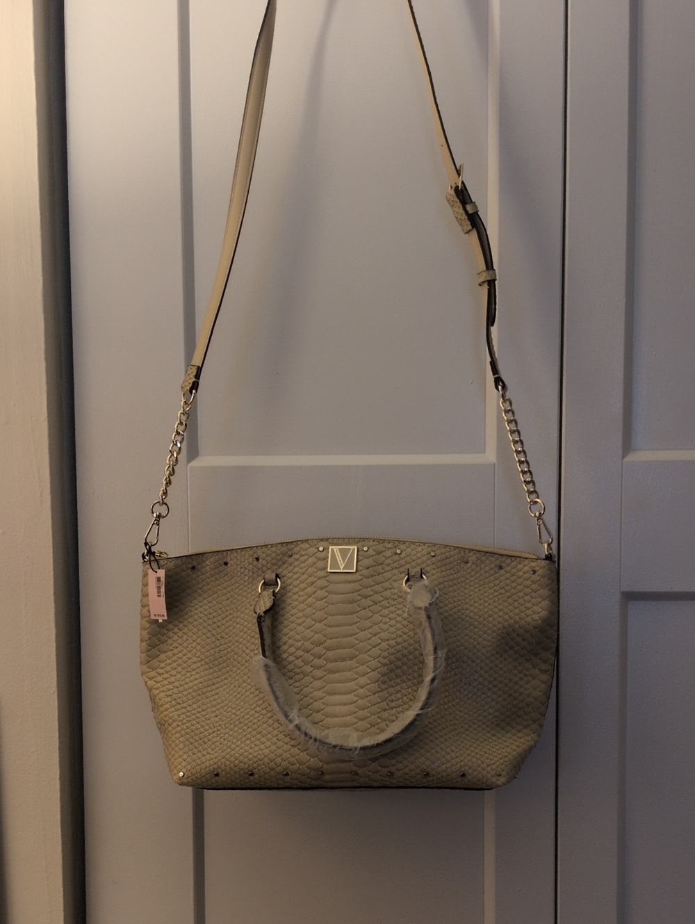 Victoria Secret Snake-Embossed Shoulder Bag with Chain Strap